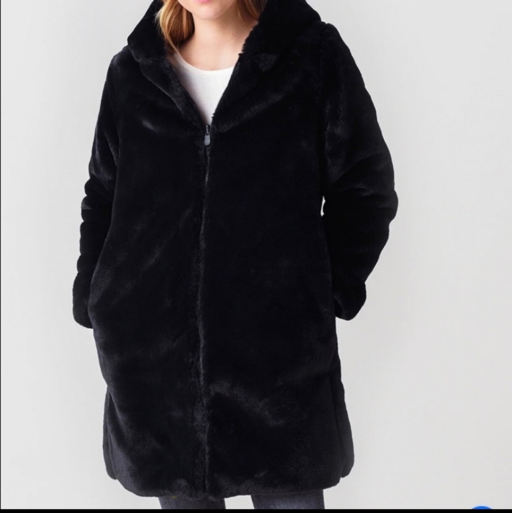 Save the duck navy faux fur coat XS